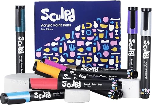 Sculpd Juego de bolígrafos de pintura acrílica, metálicos, puntas finas de alta calidad para pintar cerámica, madera, cartón, papel, vidrio y la