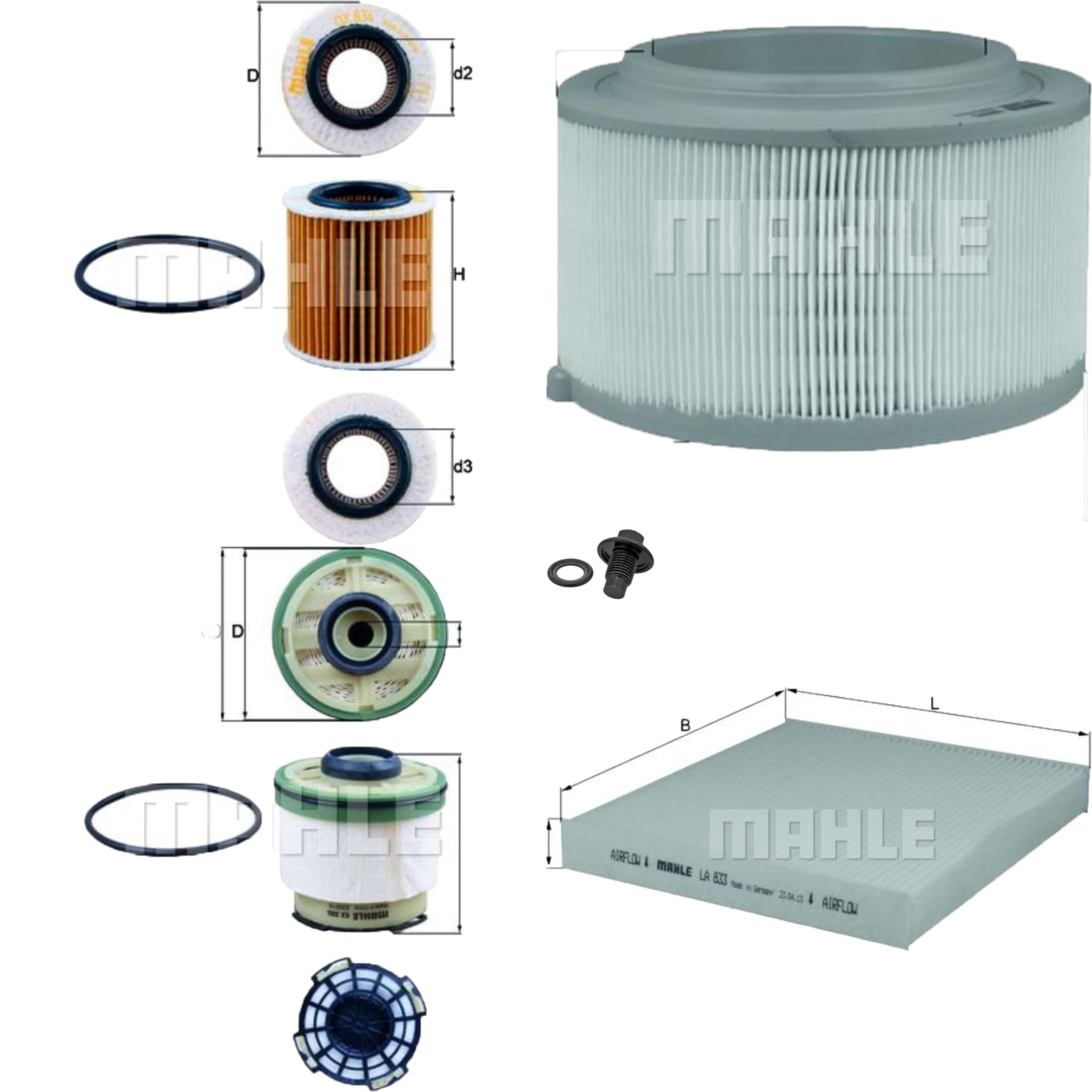 Paquete de inspección Kit de mantenimiento con filtro de aceite OX 834D, filtro de aire LX 3458, filtro de combustible KX 385D, filtro de habitáculo LA 833, tornillo de cierre