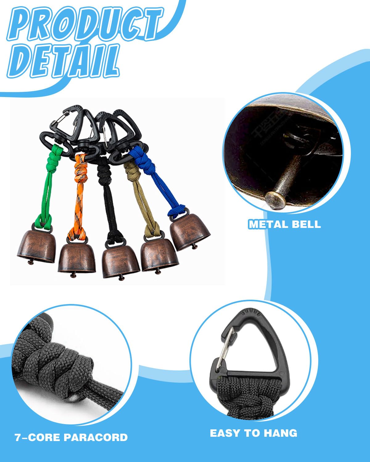 4PCS escursionismo promemoria campana, per escursioni, alpinismo, viaggi, campeggio,campanella,campanella a mano,campanelli per ovini,campanacci per il richiamo