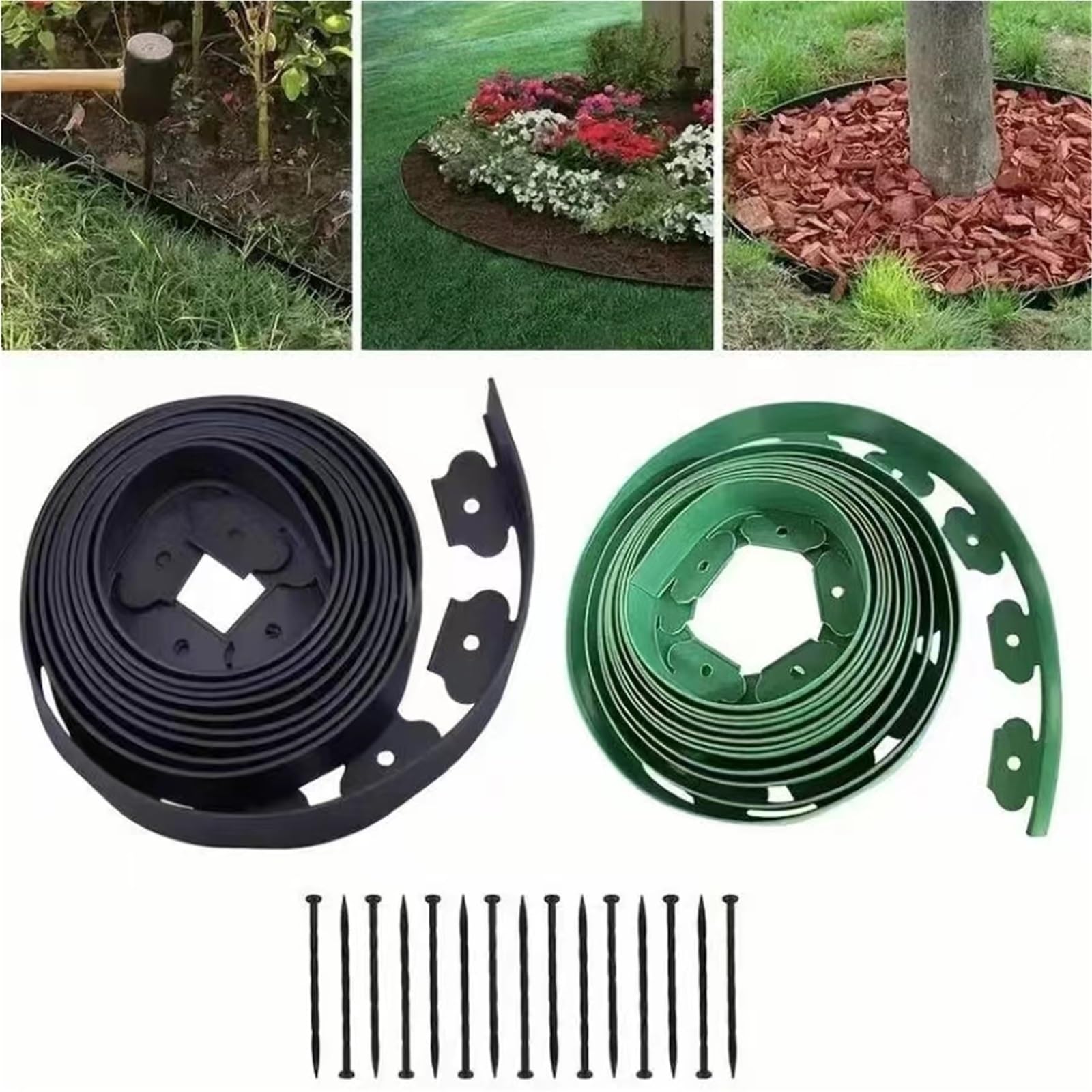 Flexible Rasenkante aus Kunststoff 10M Fixed Garden Barrier Lawn Plastic Border Landscape Edging Edge Kit with 30 Anchoring Spikes Easy Install(Brown)