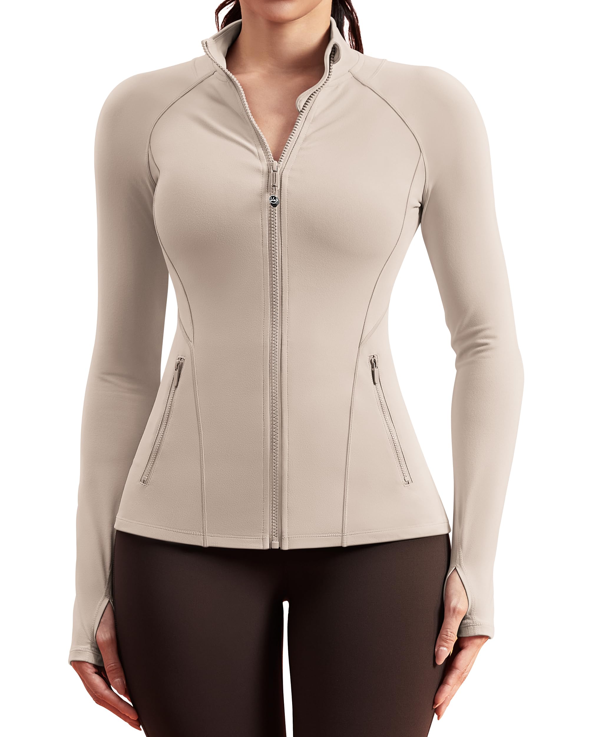 QUEENIEKE Workout Jackets for Woman Zip Up Long Sleeve Slim Fit Athletic Gym Tops Running Jacket with Thumb