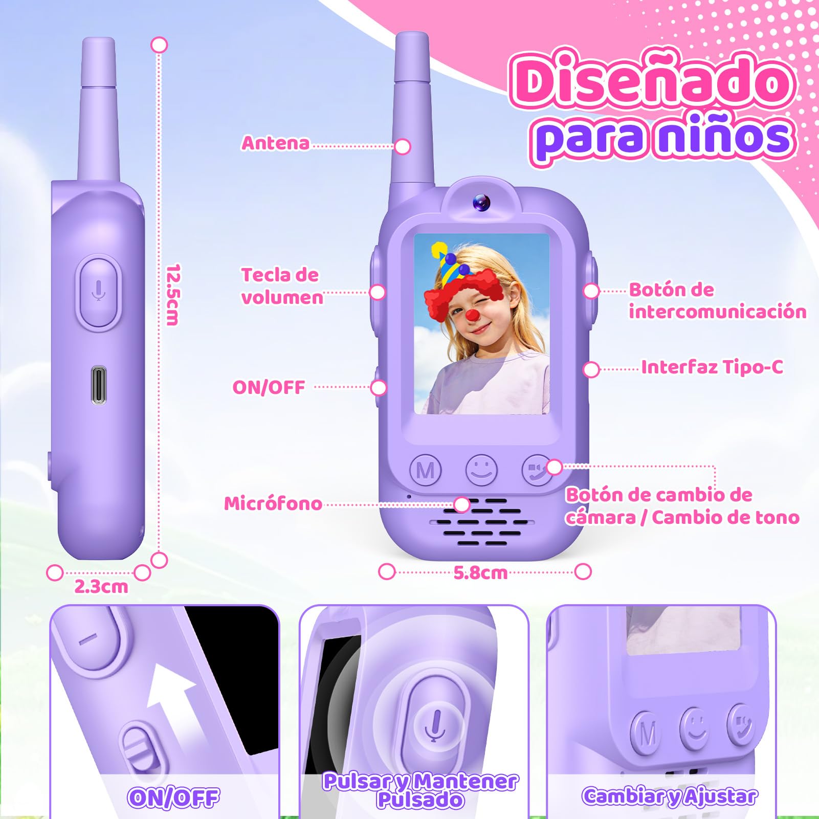 iKidiki Walkie Talkie Niños Recargable, Regalo Niñas 3 4 5 6 7 8 Años Walkie-Talkie con Vídeo para Niños Juguetes Niñas 3-8 Años Regalos Cumpleaños Juguetes para Niñas