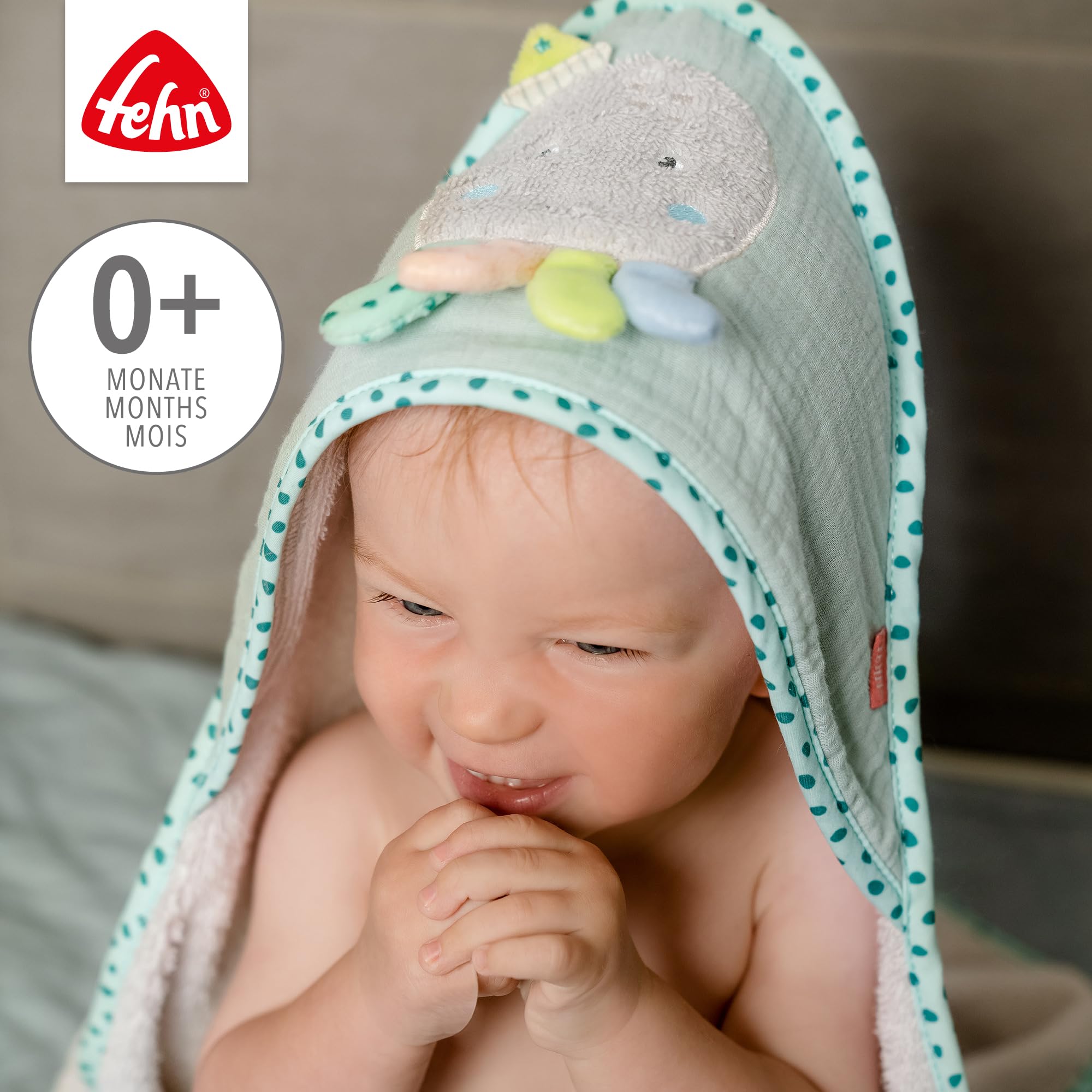 Fehn Asciugamano con cappuccio polpo – poncho da bagno in spugna con cappuccio e simpatico motivo lama – assorbente e morbido – per neonati e bambini a partire da 0 mesi
