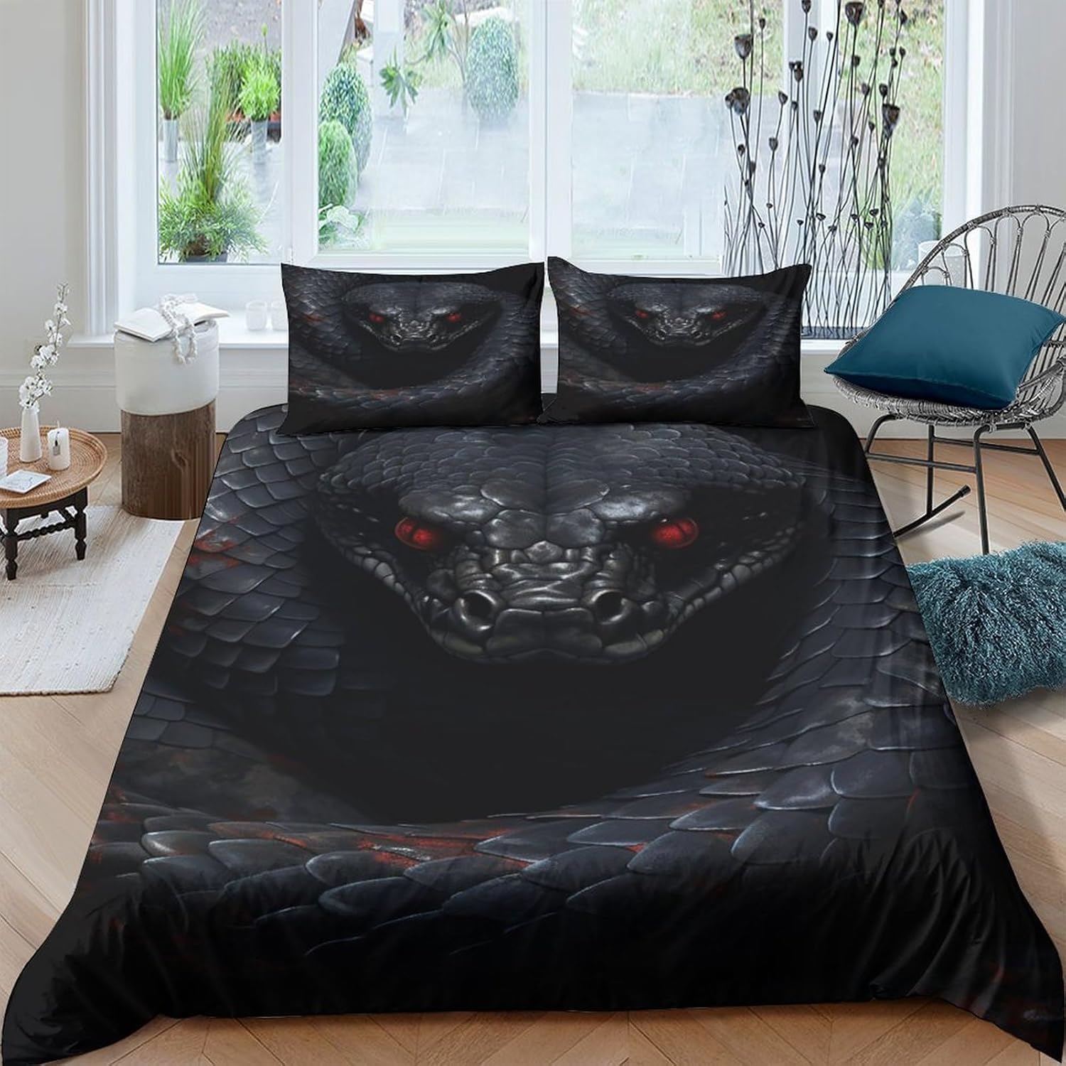Parure de lit serpent microfibre 260x240 cm housse de couette sans repassage grand lit