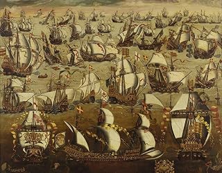 24x36 Gallery Poster, A Late 16th-Century Portrait of The Spanish Armada battling Royal Navy Warships