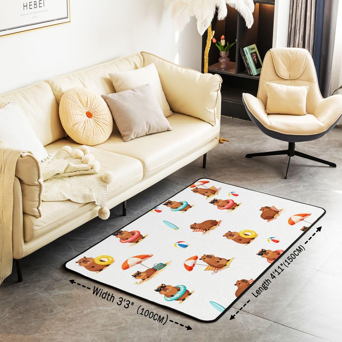 Homewish Dywaniki z motywem kapibary z kreskówek 150 x 200 cm - urocze letnie kapibary dywan do salonu siatkówka deska surfingowa dekoracja nie gubi włosia dywan dla dzieci dziewcząt, kawaii zwierzę