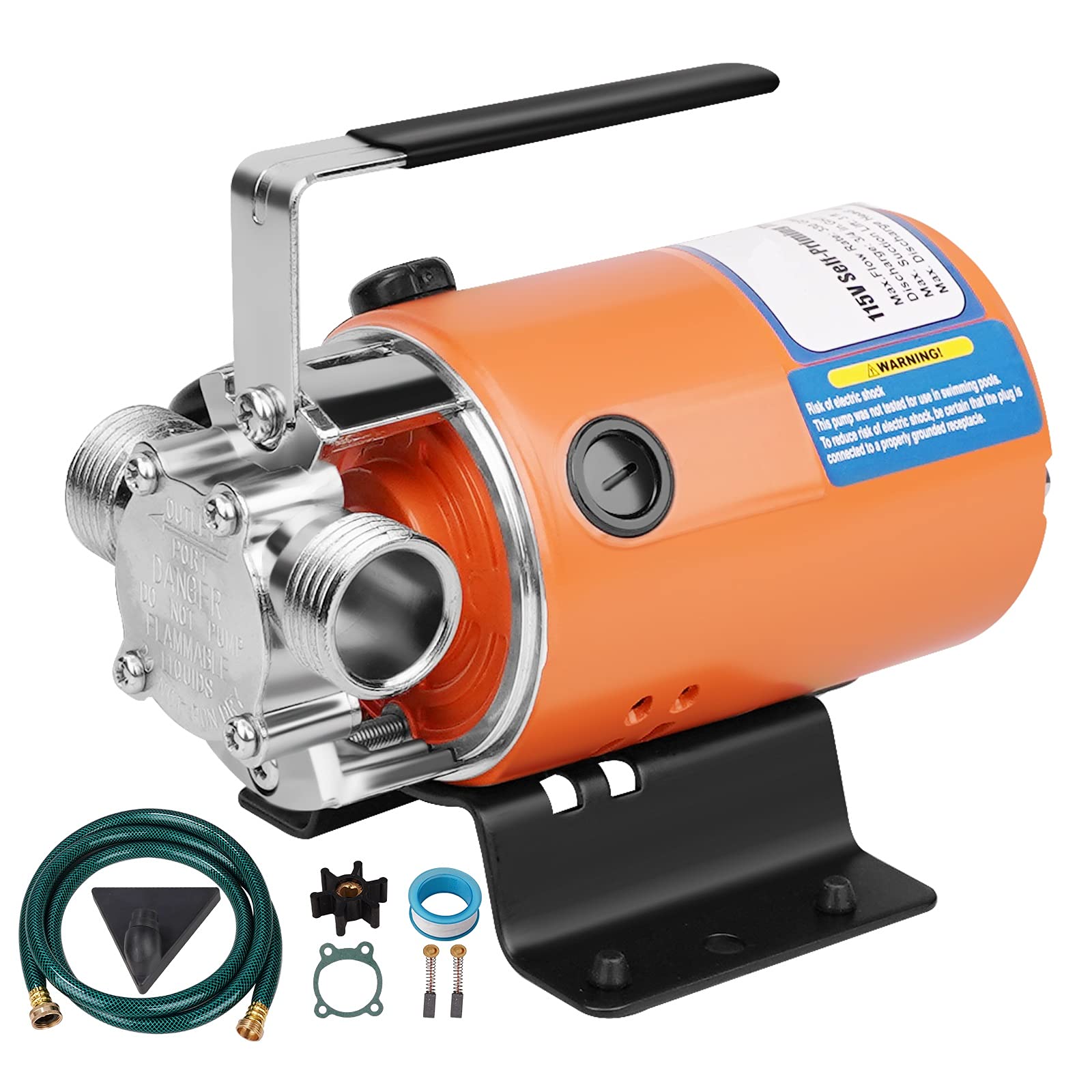 Water Pump 115V 1/10 HP 330 GPH Water Transfer Pump With 3/4 inch Ports Suction Hose And Spare Impeller Electric Water Pump Utility Pump-Orange