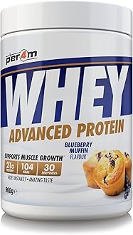 Per4m Whey Protein Powder | High Protein Shake for Muscle Growth & Recovery | Low Sugar Gym Supplement | Sports Nutrition Drink + Amino Acids (900g, Blueberry Muffin)