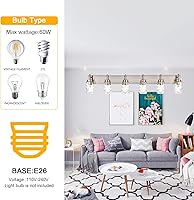 Vista 3 de BONLICHT Mid-Century Bathroom Vanity Wall Light with Clear Water Glass, Farmhouse 6 Light Bath Lighting Over Mirror Modern Brushed Nickel Sconce