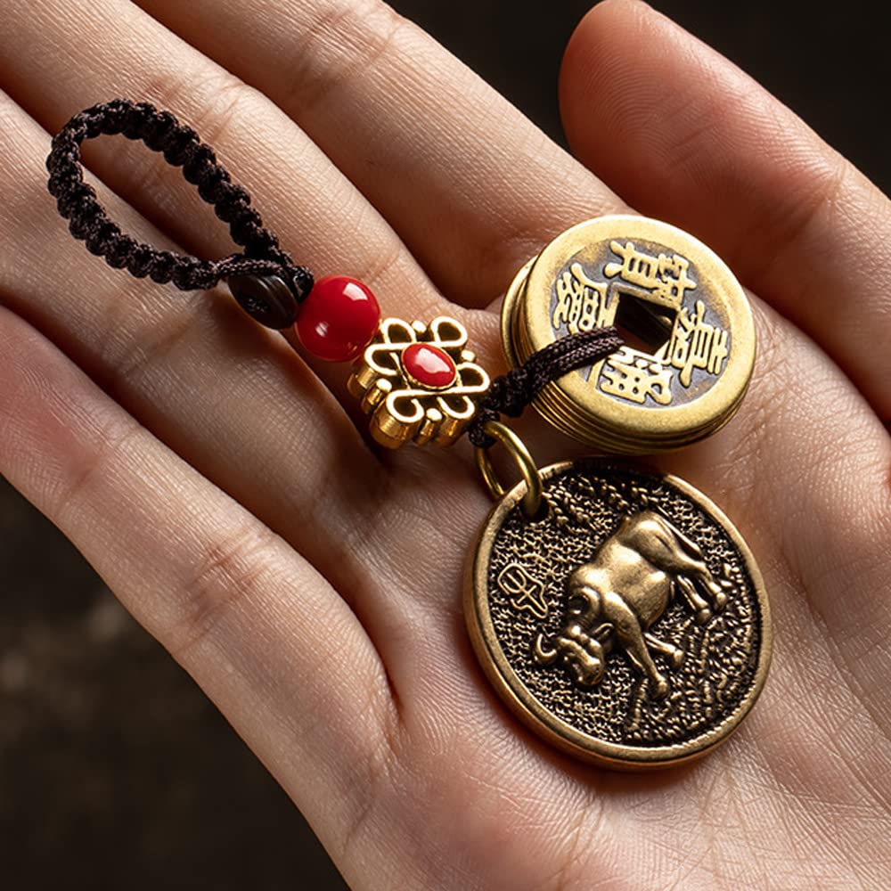 Luxury Money Bag Good Luck Keychain with Fortune Coins/Window or Car Decor Ornament Key Ring/Symbolizing Success Longevity (Chicken)