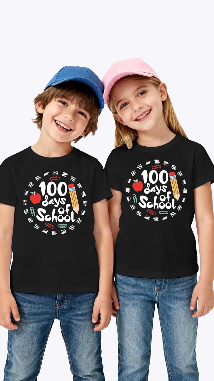 Kids 100 Days of School Shirt 100th Day of School T-Shirts for Students Boys and Girls Student Tee Tops - Image 3