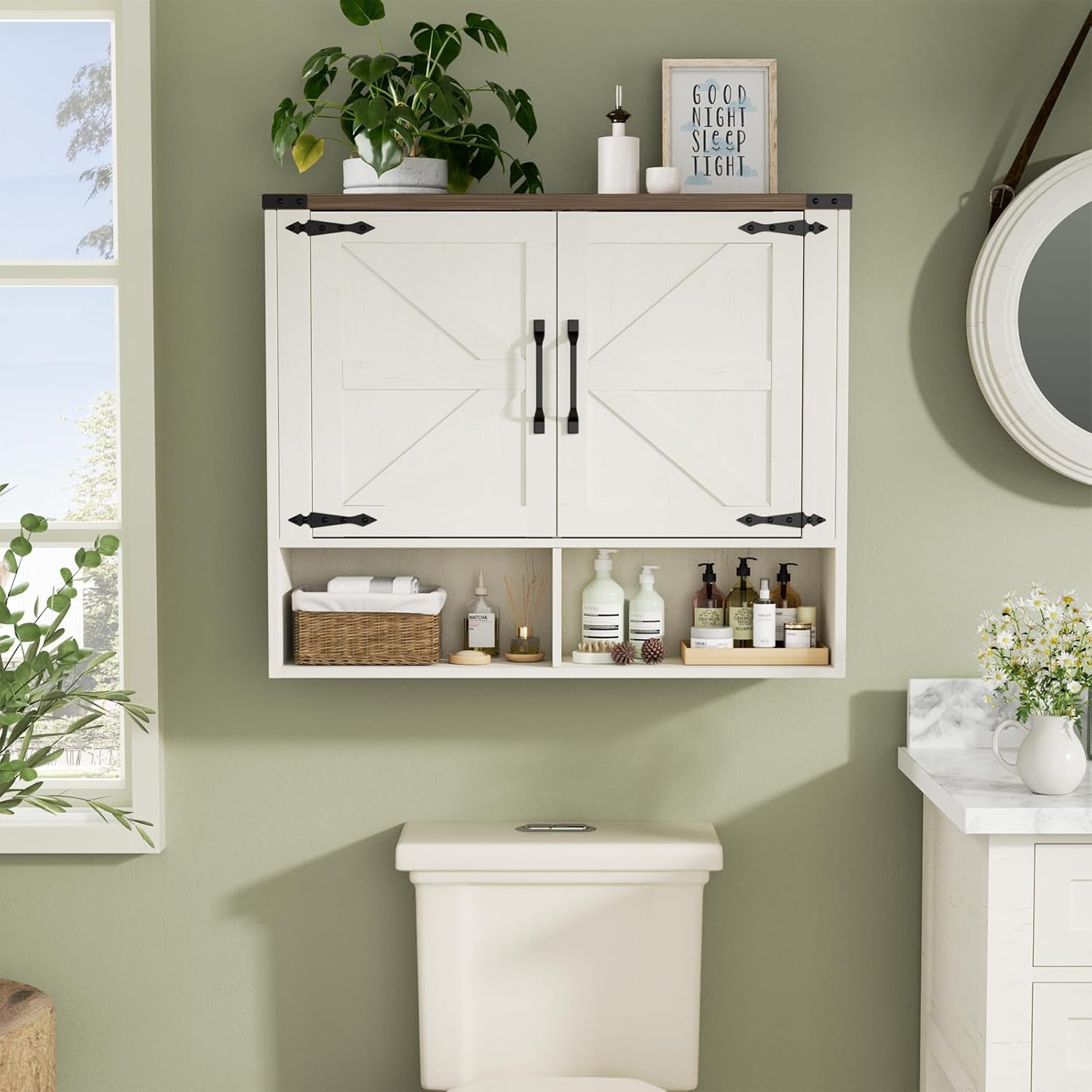 Bathroom Wall Cabinet, 31.7''x31.7'' Wall Mounted Medicine Cabinet with 2 Doors, 2 Adjustable Shelves, 2 Open Shelves,Space Saving Above Toilet Storage Cabinet for Bathroom,Kitchen,Laundry Room,White