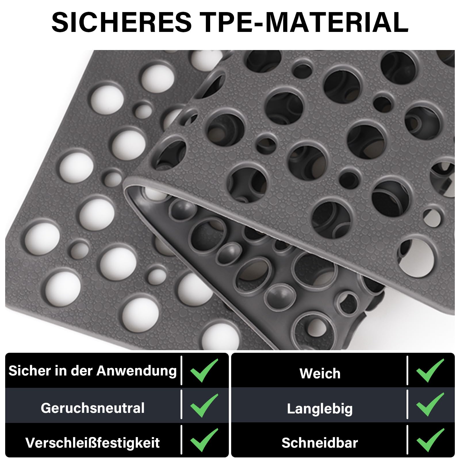 Extra Groß Duschmatte rutschfest 60x90cm: Weiche komfortable TPE Antirutschmatte Dusche mit großen Ablauflöchern und Saugnäpfen - Schnelltrocknend Maschinenwaschbar Duscheinlage