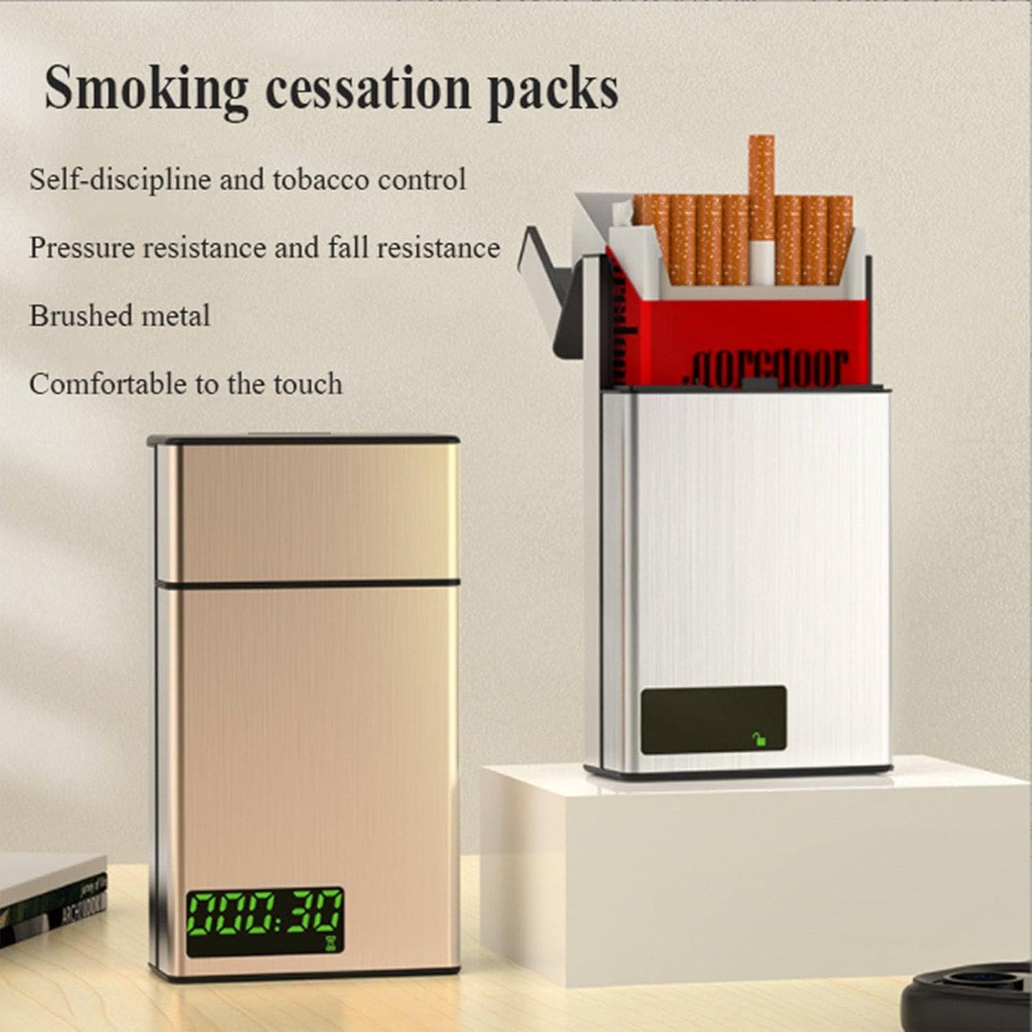 WOZLO-Pitillera inteligente, ayuda para dejar de fumar, temporizador y cerradura de aleación de aluminio, 20 cigarrillos delgados,Silver