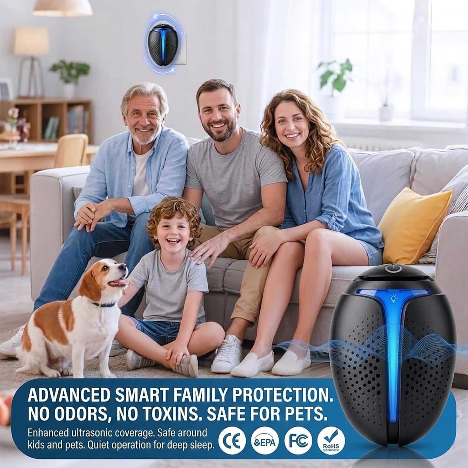Repelente ultrasónico mejorado de insectos para interiores, control de plagas, cucarachas, roedores, ratones, insectos, mosquitos, arañas, para el hogar, oficina, almacén, 6 paquetes, color negro