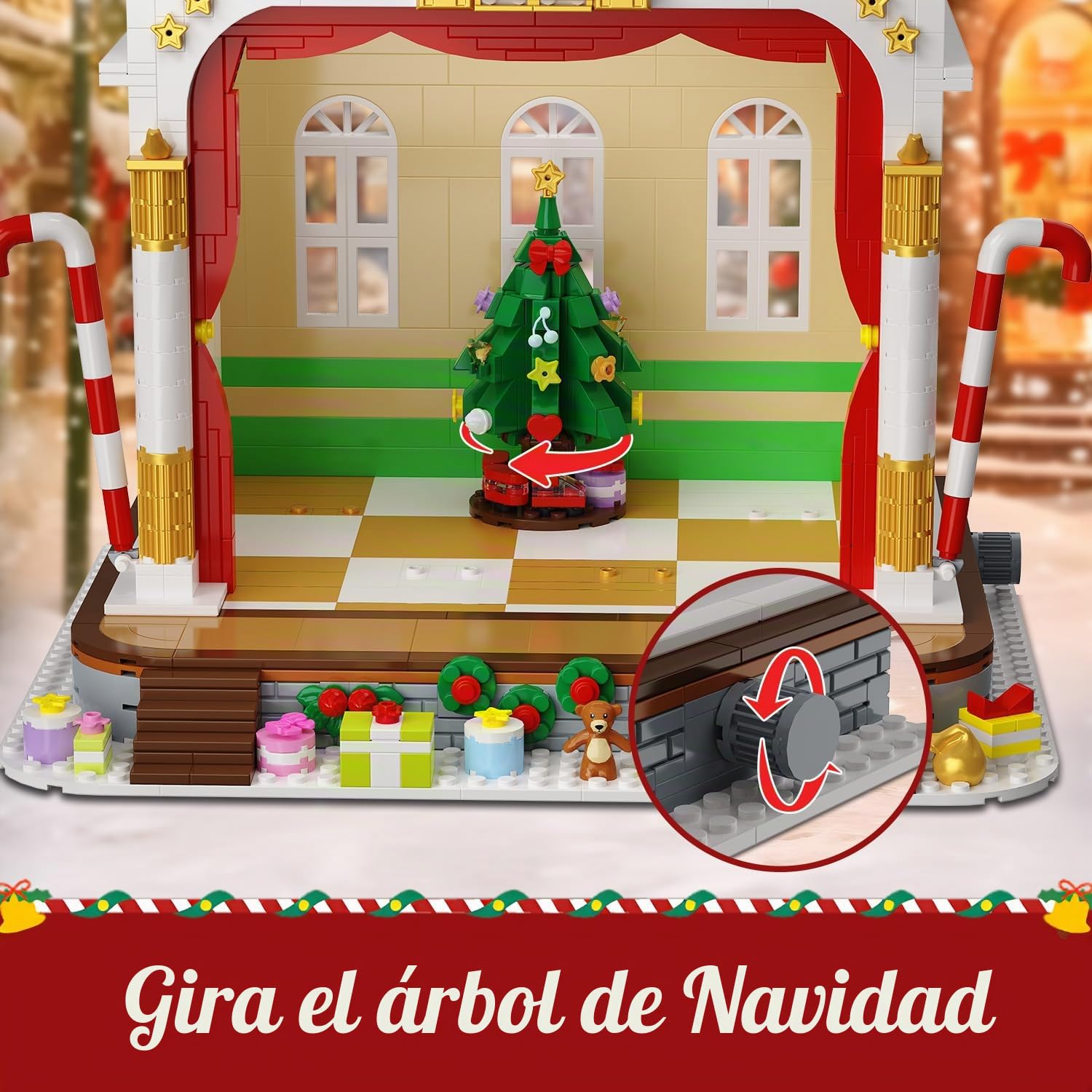 HOGOKIDS Calendario de Adviento 2025, juguete de construcción de teatro con luz, 24 días de cuenta atrás de Navidad, 3,6 mini juguetes con 12 minifiguras y tren de árbol de Navidad, regalo para