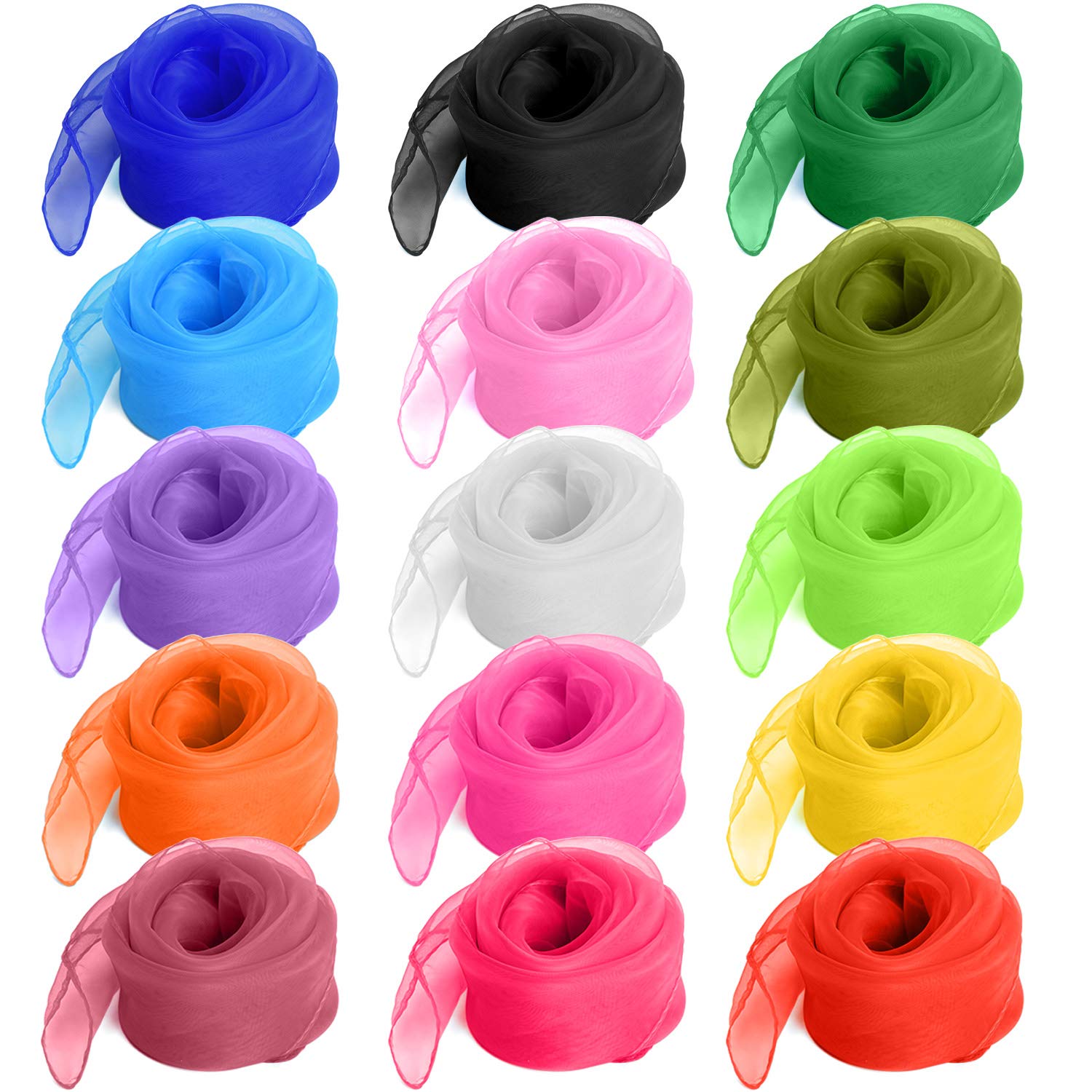 Facmogu 15PCS Dance Scarves, Multicolor Music Scarves, Comfortable Square Juggling Handkerchief, Rhythm Band Scarves, Performance Props Accessories