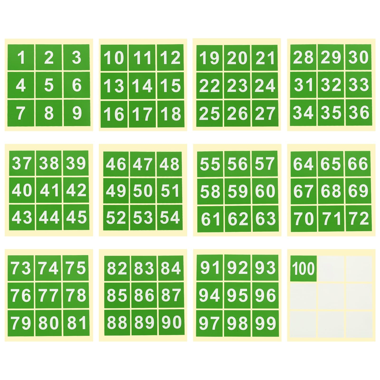 PATIKIL 50mm Consecutive Number Stickers 1-100, Square Self-Adhesive Vinyl Number Decals for Inventory Storage Organizing, Locker, Toolbox, Bins, Indoor Outdoor, Green — image 1