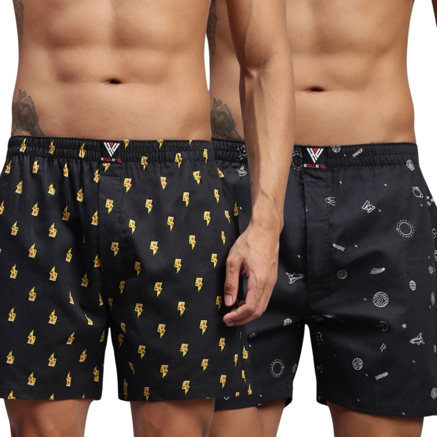 hayu 2PC Pack of Space & Pizza Men Printed Cotton Boxer Shorts Multicolour-picture-22