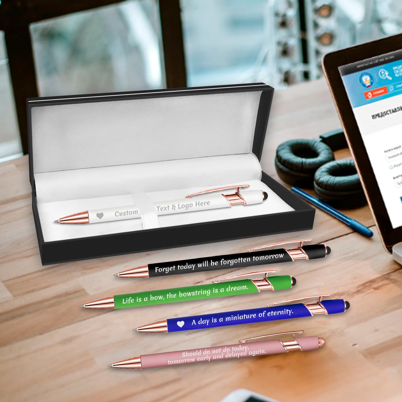 Personalisierte Stifte mit Namen Gravierte Stifte Bulk Custom Kugelschreiber mit Logo Text Kundenspezifische Business Stifte Schwarze Tinte Stylus Abschlussfeier Geburtstag Büro Männer Frauen Lehrer