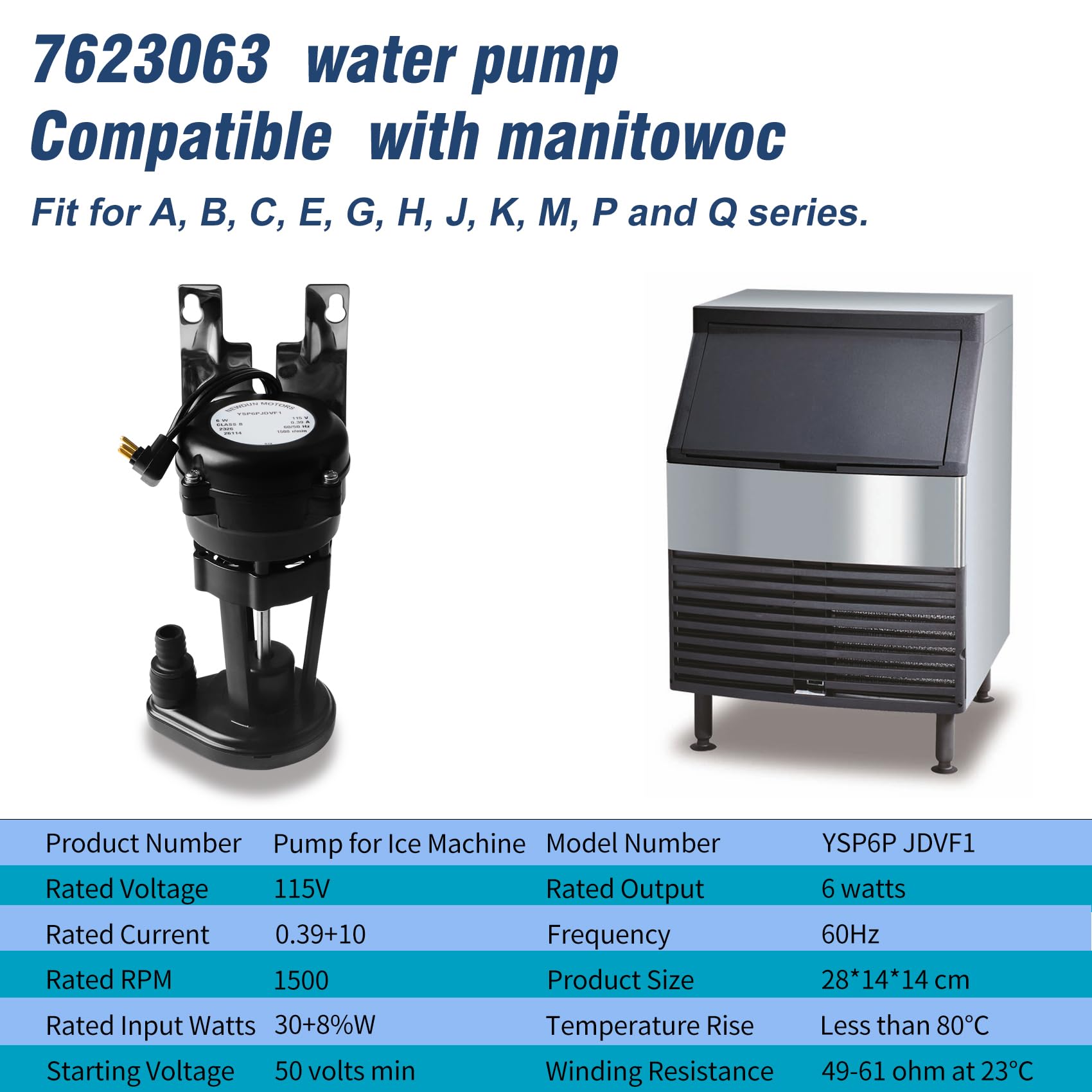 Harsire NEW 7623063 76-2306-3 Water Pump Assembly, 115V, 60Hz, 6W Compatible with manitowoc Ice Machine,Fit for A, B, C, E, G, H, J, K, M, P and Q Series. 2-Year Warranty