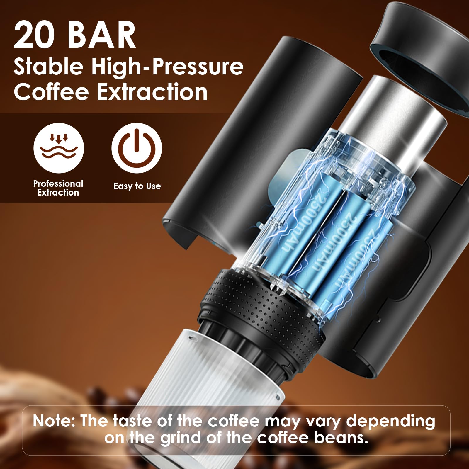 Cafetera Portatil, 3 en 1 Cafetera Portátil Cápsula de Espresso Batería 7800mAh,Auto-Calentable & USB-C y 20 Bar con Cápsulas NS Café Molido,Cafetera Eléctrica para,Camping,Oficina Viajes