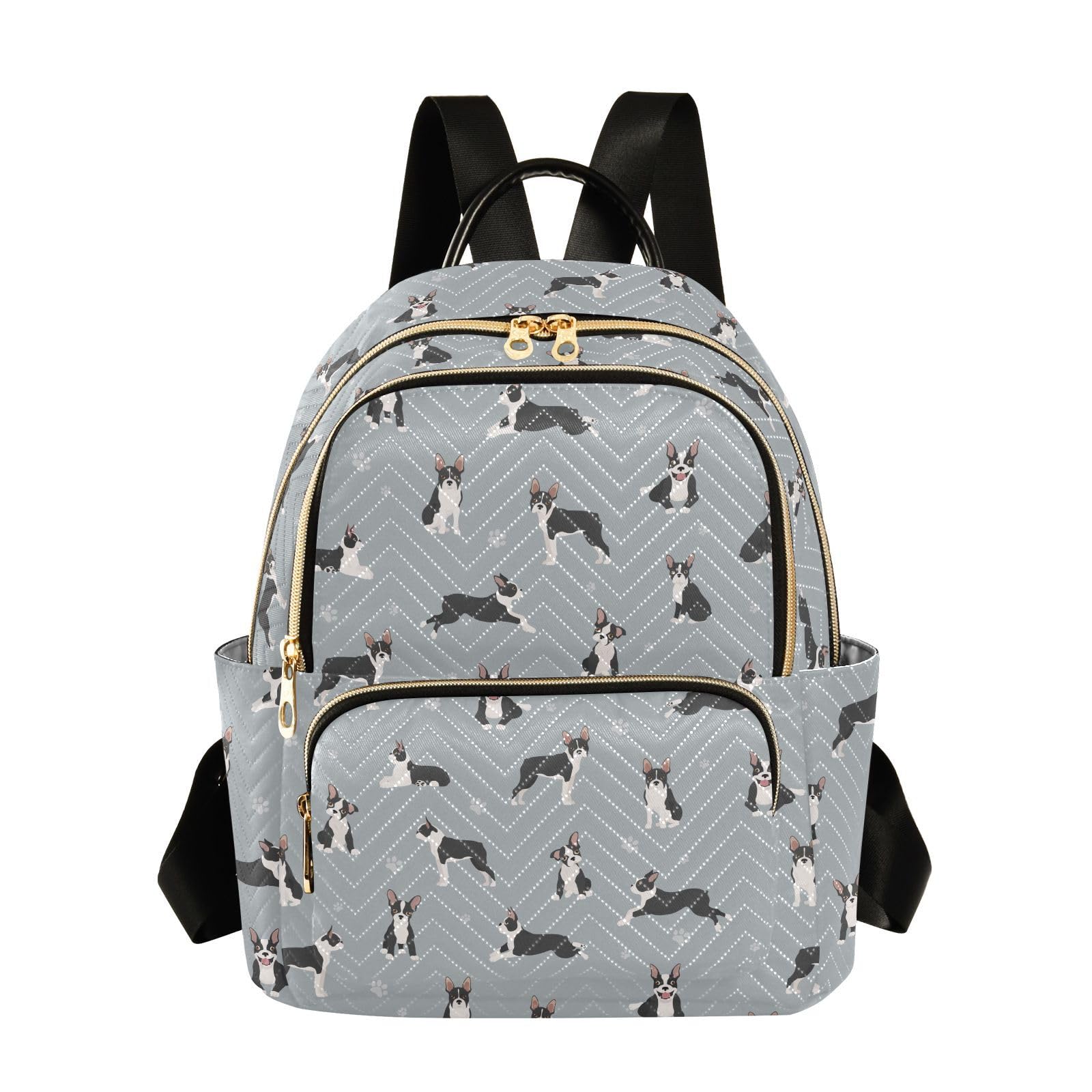 JHKKU Boston Terrier Dogs Women's Quilted Backpack Casual Lightweight Backpack Purse Ladies Fashion Travel Handbag Shoulder Bags S