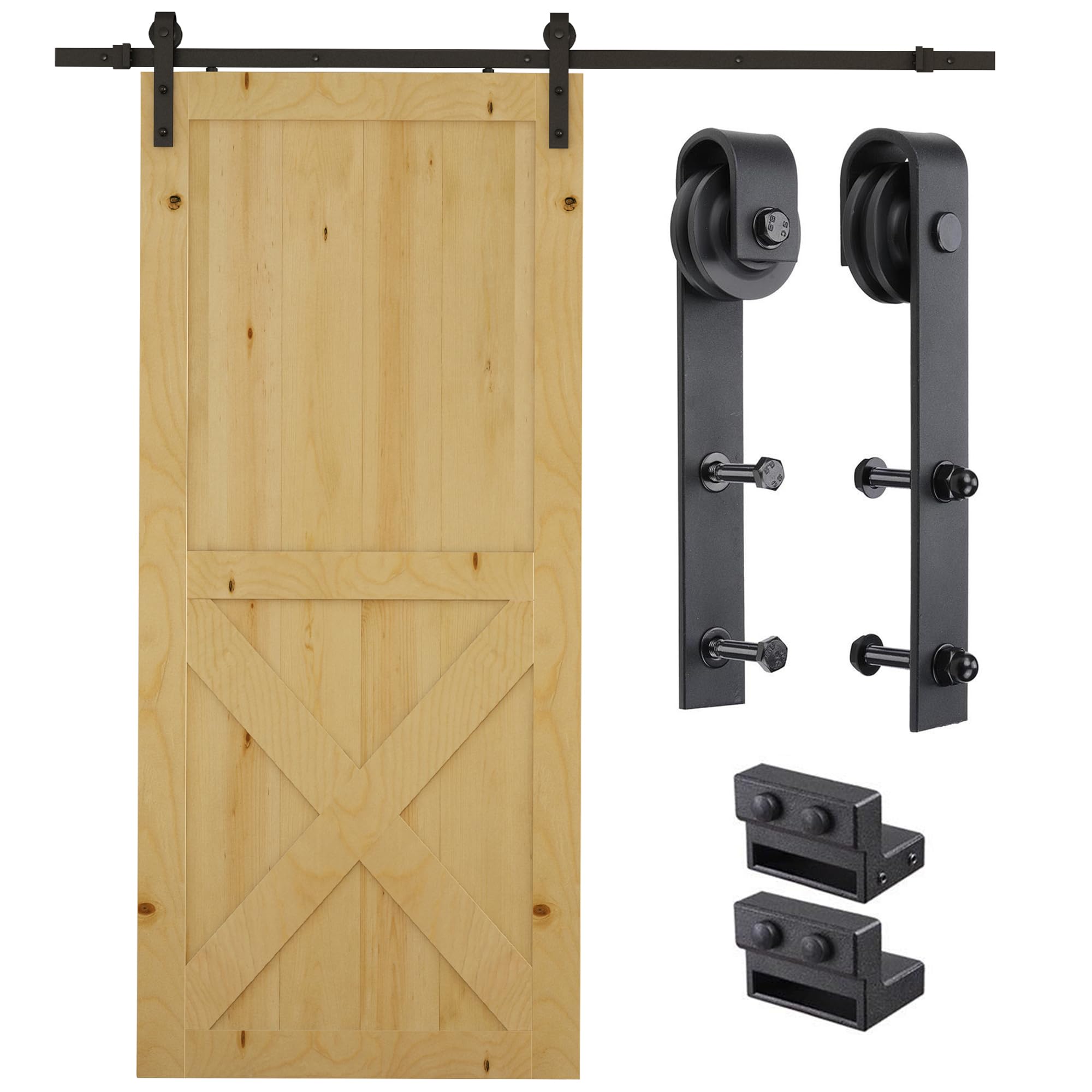 HOMCOM 200cm Binario per Porta Scorrevole Kit Accessori con Binario e Rulli Portata 100kg Acciaio al Carbonio 200×4×0.6cm