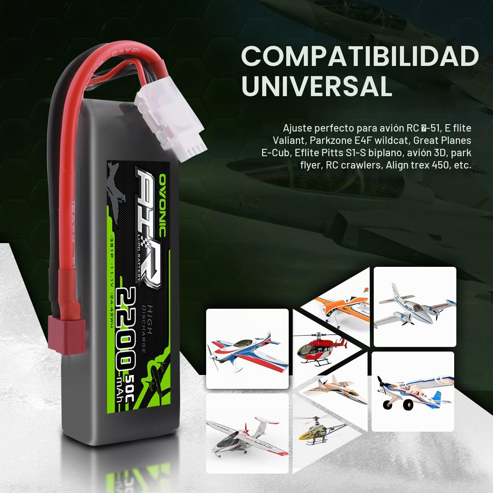 OVONIC 3S Batería Lipo 2200 mAh 50C 11,1 V con Conector Deans para RC Coche Barco Camión Avión Helicóptero Multimotor DIY (2 Unidades)