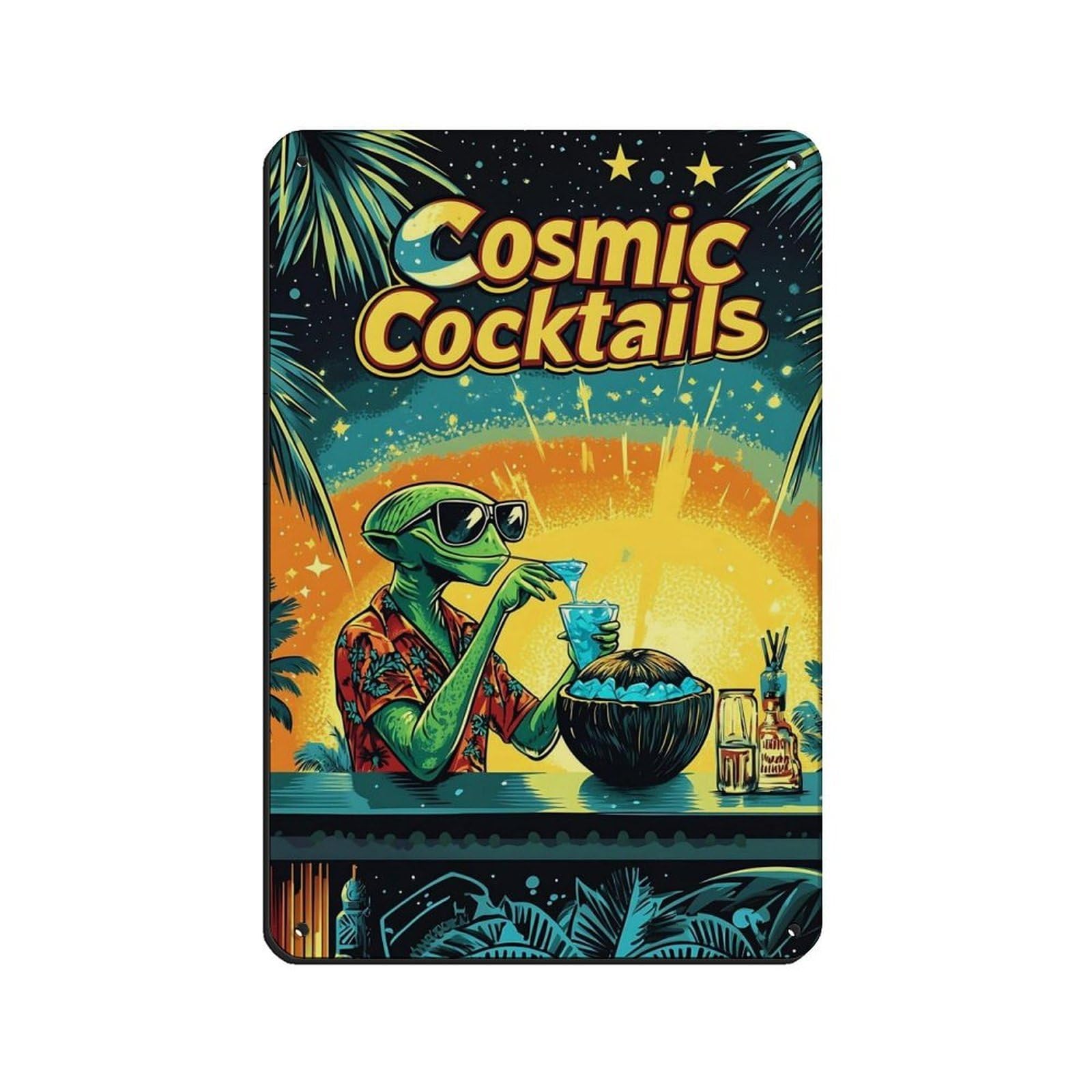 Retro Alien Poster,Space Bar Decor Tin Sign Vintage Metal Pub Club Cafe Bar Home Wall Art Decoration Poster Retro 8x12inch(20x30cm)