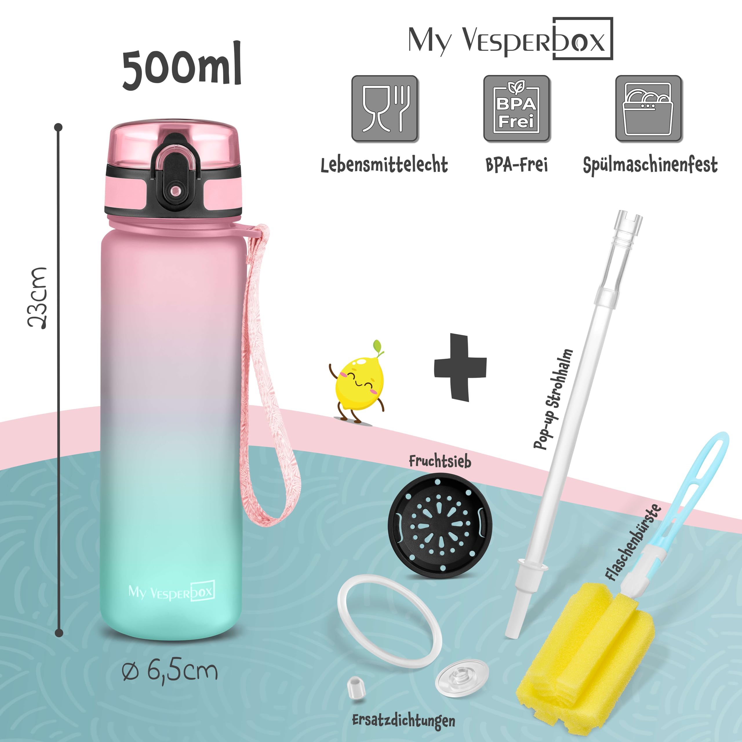 Besuche den My Vesperbox- My Vesperbox® Trinkflasche Kinder [500ML] - Wasserflasche Kohlensäure Geeignet & Auslaufsicher - Water Bottle Kids - für Schule & Sport - Kinderflasche für Mädchen & Jungen - inkl. Ersatzdichtung in use