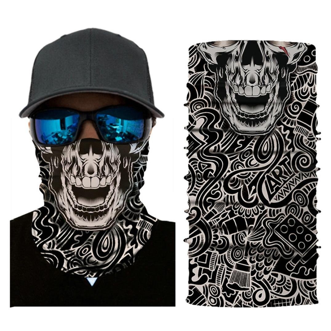Face Sunscreen Mask, Sacow 3D Cartoon Skull Cycling Motorcycle Head Scarf Neck Warmer Face Mask Ski Balaclava Headband (A)