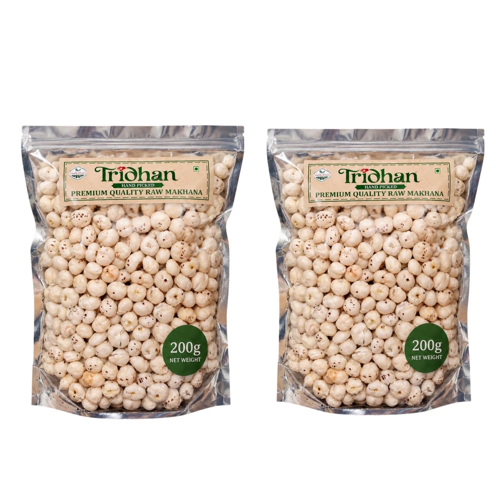 TRIDHAN Premium Handpicked Raw Makhana, Fox Nuts Snack, Protein and Fibre Rich, 100% Natural, Plain, Puffed (Pack of 2 * 200 gram)-image-20