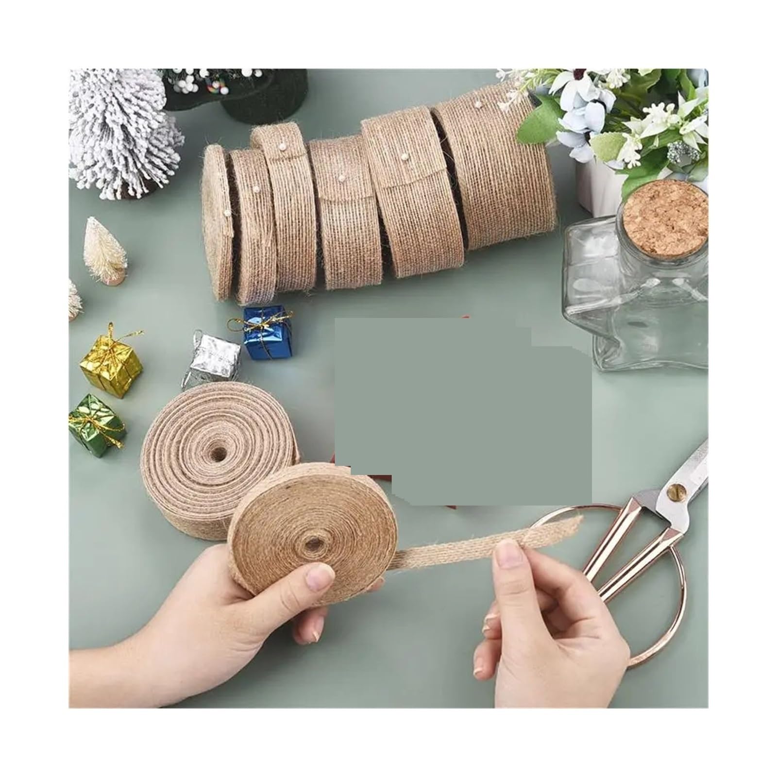 Cinta de yute Rollo de cinta arpillera yute 10 m, lino amarillo | Cuerda DIY decorativa fiesta arco hecho a mano sedal embalaje(2cmX10m)