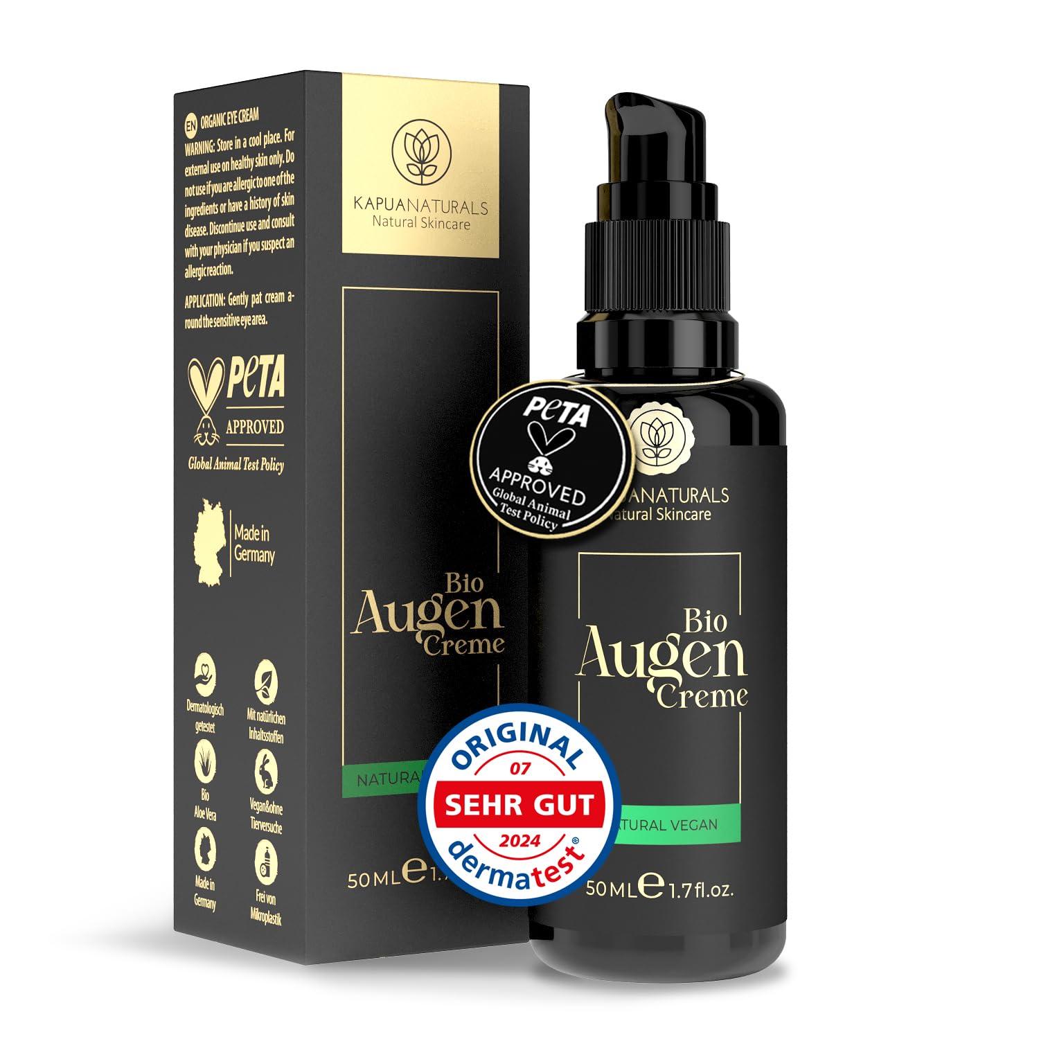 BIO Augencreme hochdosiert • 50 ml +Hyaluronsäure +Allantoin +Arganöl • 100% Vegan & BIO • Augencreme gegen Falten & Augenringe • Premium Anti-Aging Augenpflege Made in Germany • Augenringe entfernen