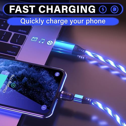 Miniatura 3 de Cargador de teléfono iluminado de Estados Unidos con puntas magnéticas giratorias intercambiables, cable de carga giratorio inteligente 3 en 1 con