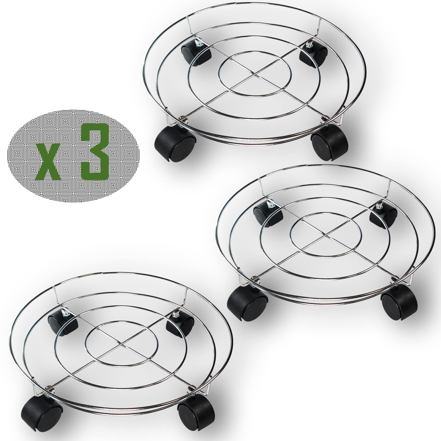 Percilun Soporte para Macetas con Ruedas, Soporte Plantas, Soporte Macetas Interior, Base con Ruedas, Ruedas Bombona Butano, Soporte Rodante. (3 Unidades, 32 cm / 12.5 in)