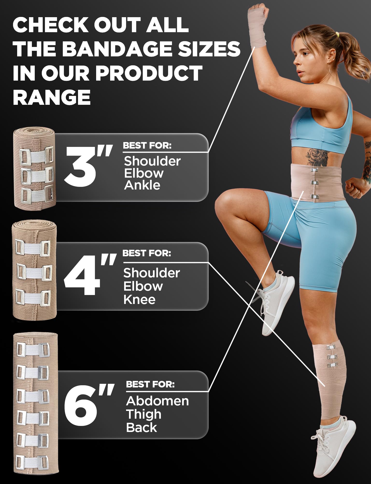 Premium Elastic Bandage Wrap - 4pk (2x3in, 2x4in) + 12 Extra Clips - Strong Compression Bandage Wrap for Leg, Arm, Wrists, Elbow, Ankles, Feet and Knees - for First Aid Kit and After Surgery Recovery — Amazon image 7