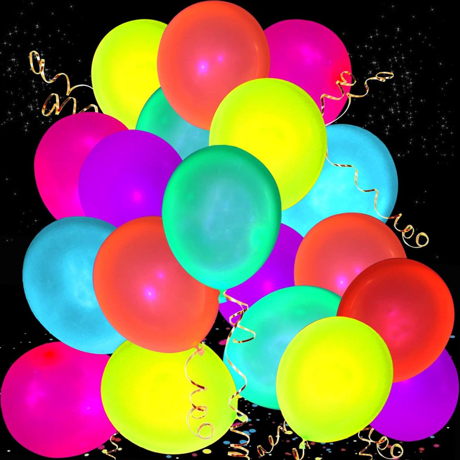 Light Up Balloons, 50 Pack UV Fluorescent Party Balloons for Decorations, Latex Glow in Dark Balloons for Helium & Air, Mixed Colors