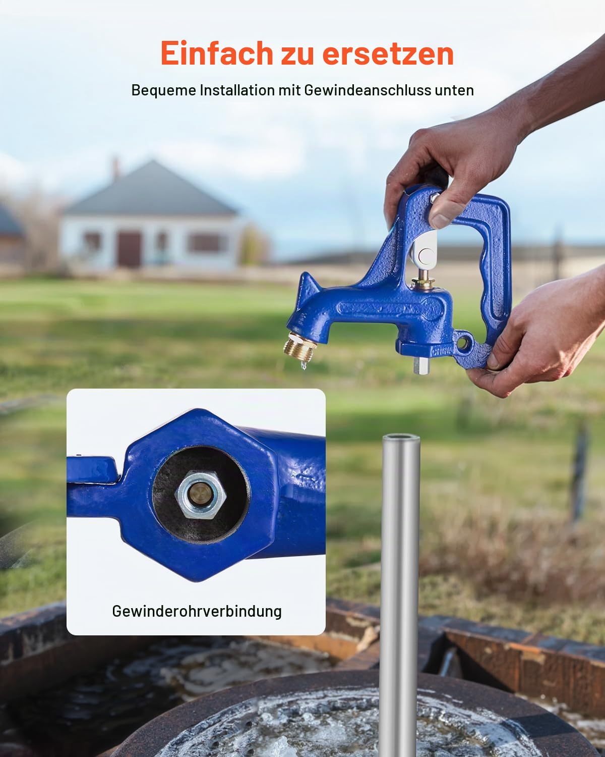 VEVOR Außenwasserhahn, frostsicherer Hofhydrant, komplette Kopfbaugruppe, mit G 1 Zoll Rohrgewinde & G 3/4 Zoll Schlauchanschluss für Hof-/ Gartenbewässerung (Rohr nicht im Lieferumfang enthalten)