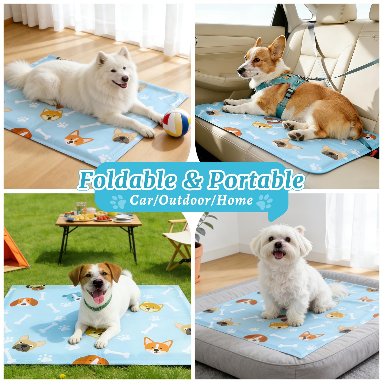 Tapis Rafraichissant Chien & Chat, Tapis de Refroidissement 90x60 cm pour Chien et Chat, Lavable, Idéal pour la Maison, Extérieur et Voiture
