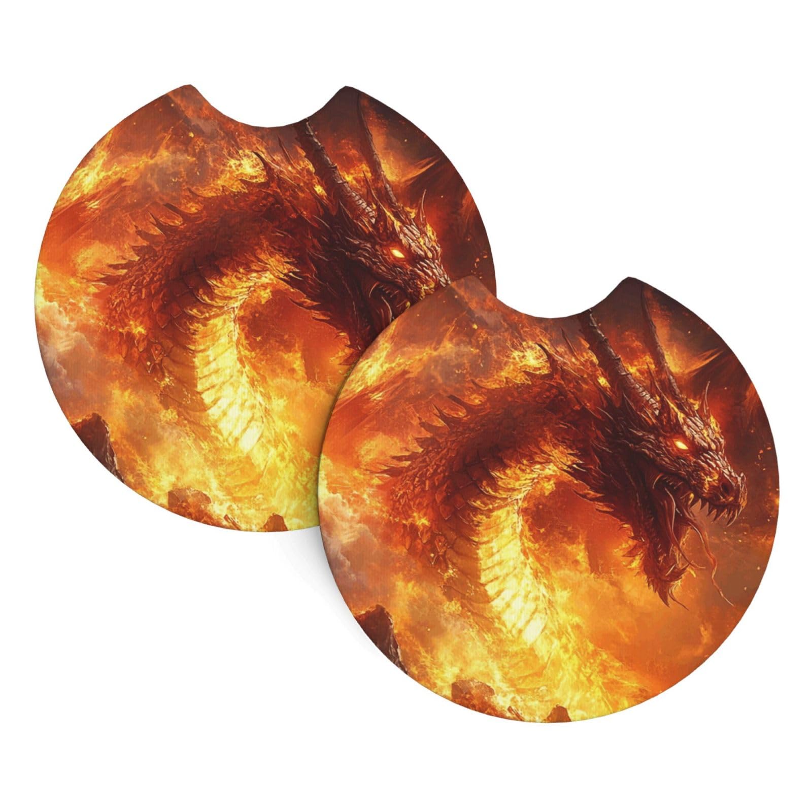 2 Pack Car Cup Holder Coasters 2.7 Inch Universal Anti-Slip Shockproof Car Cup Holder Insert Dragon King in Fire Car Coasters Drink Coasters Cup Holder Coasters for Car Accessories