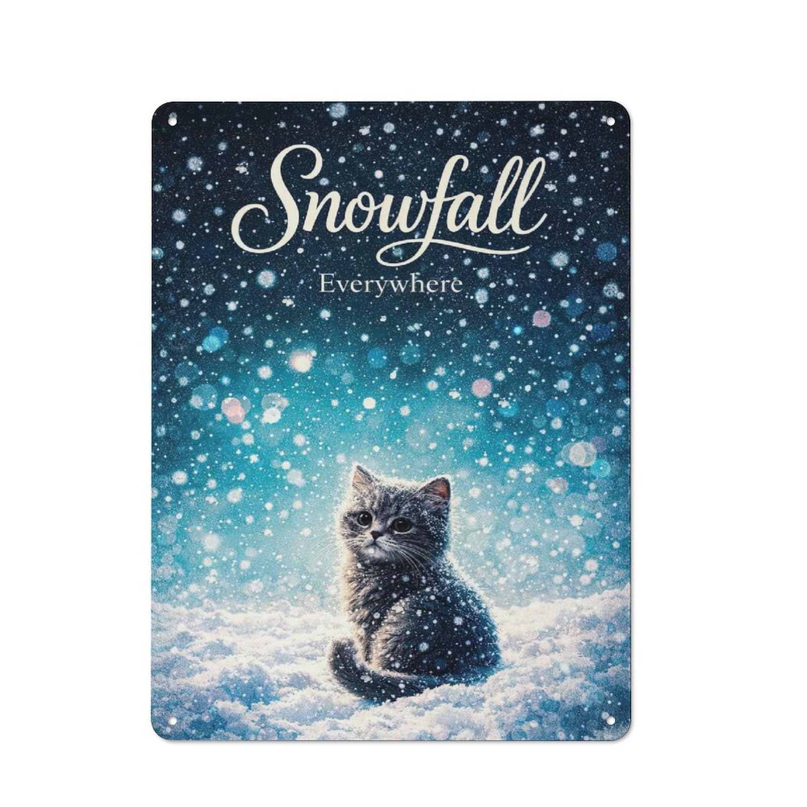 Junmoney Style-4 For Home Office Or Studio, Cute Kitten In Snowfall Vintage Tin Sign 40X30cm, Tin Sign Wall Decor For Home Offices And Studios