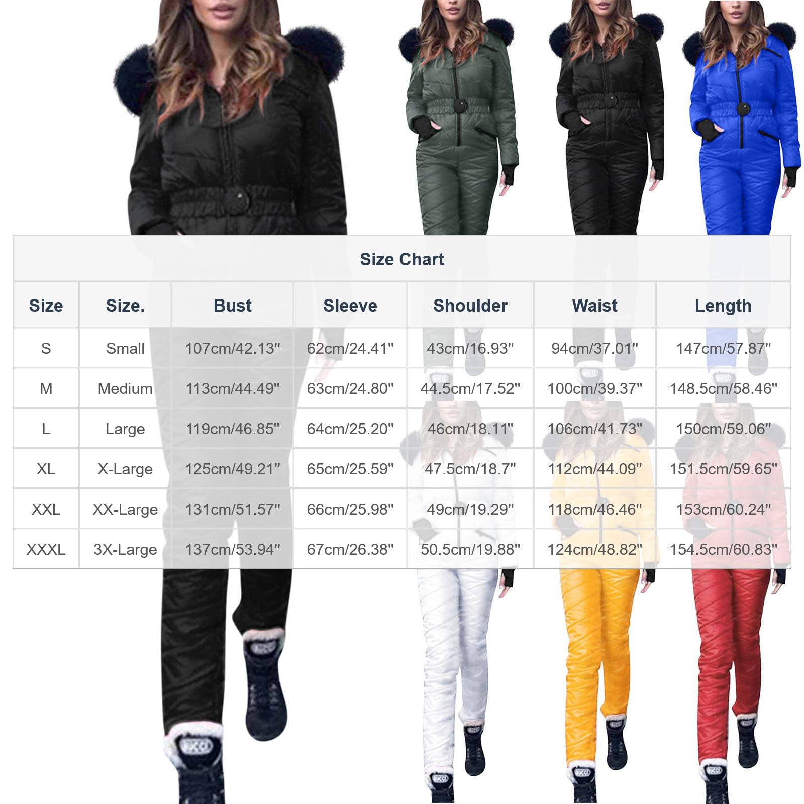 YAOJIWANG Combinaison de Ski pour Femme Une Pièce Combinaison Thermique Coupe-Vent Tenue Chic et Élégant Sweat avec Capuche Poches Vêtements de Extérieur pour Snowboard Ski Randonnée Sports