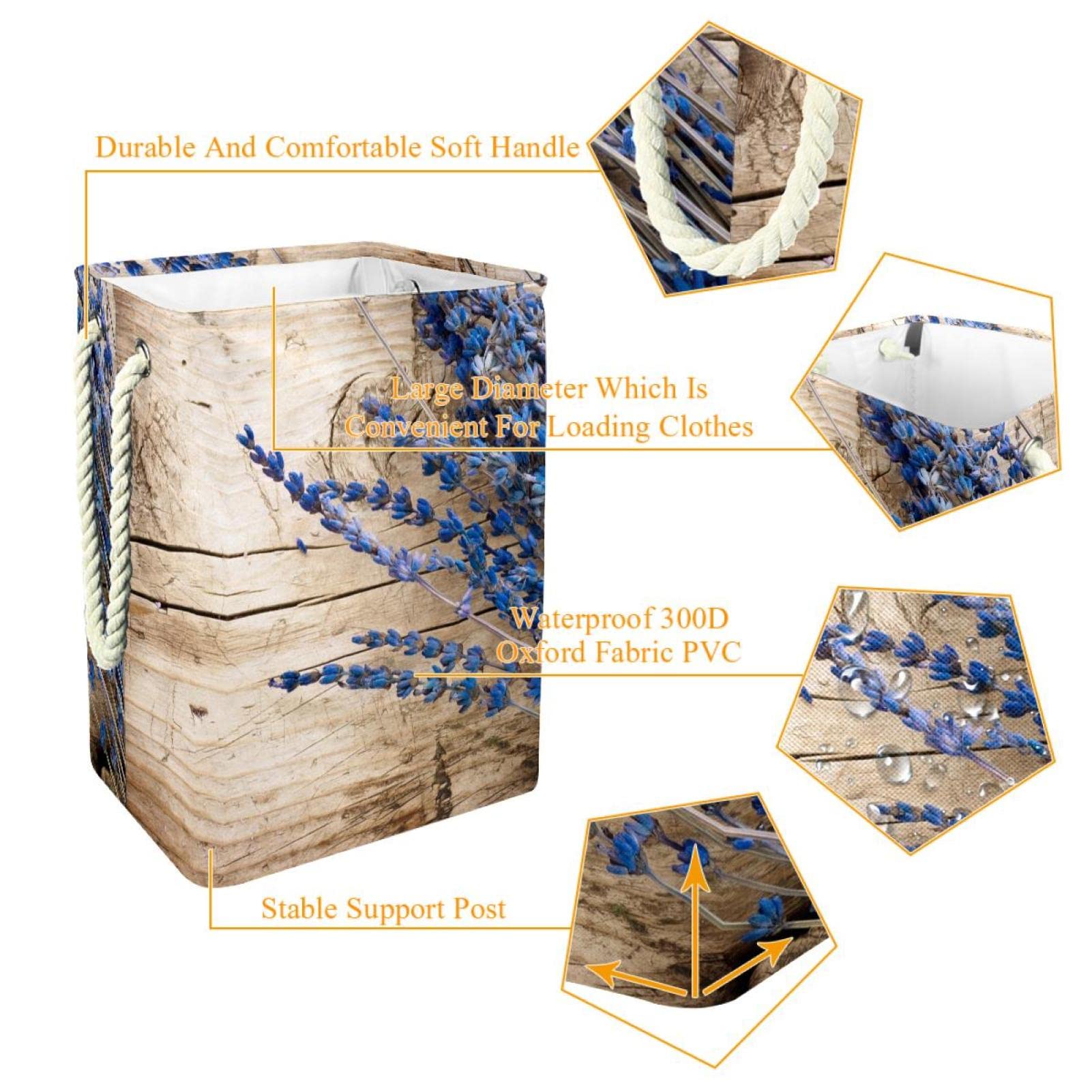 Cesta de lavandería grande con asa duradera, lavanda, cesta de almacenamiento de ropa sucia para dormitorio, baño, dormitorio universitario