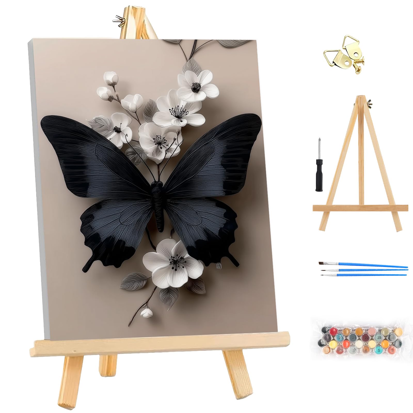 MEIYUDA Paint by Numbers Kits for Adult with Frame & Wooden Easel, Butterfly DIY Canvas Oil Painting Kit for Adult or Beginner, Arts and Crafts Kit for Home Wall Decor 25x35cm