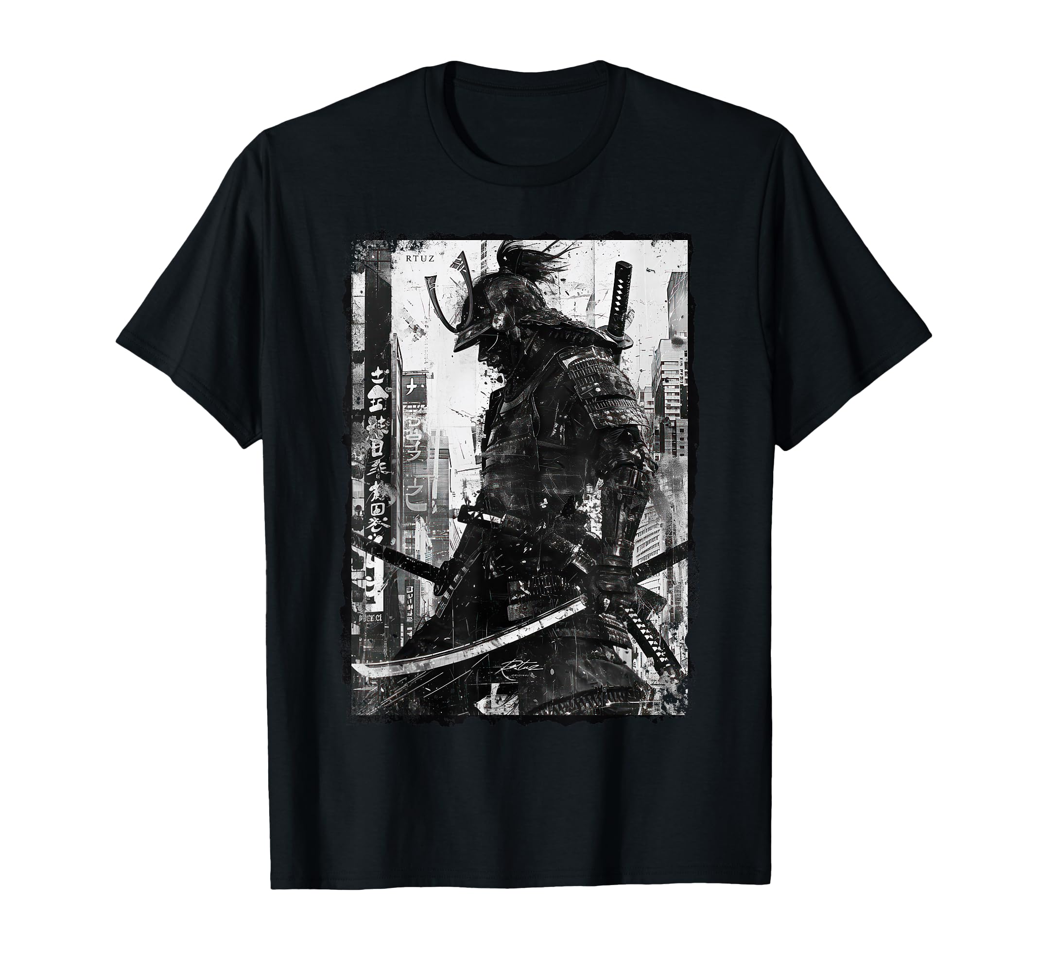 Hip Hop Y2K Vintage Hipster Edgy Urban Streetwear Samurai T-Shirt - Black, Small