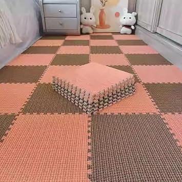 Puzzle Foam Mat Fluffy Floor Rugs, 0.6cm Thick Linen Exercise Mat, Non-Slip Puzzle Climbing Area Rugs, Home DecorOrange+Dark Brown,1cm-24p