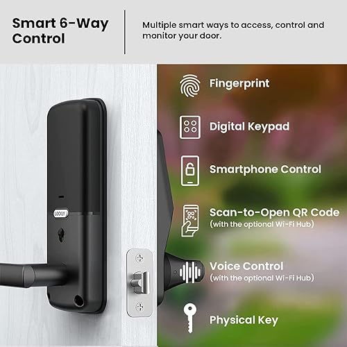 Miniatura 5 de Lockly Secure Plus, cerradura de puerta inteligente Bluetooth, cerradura de puerta de entrada sin llave con asa, teclado PIN Genie, sensor