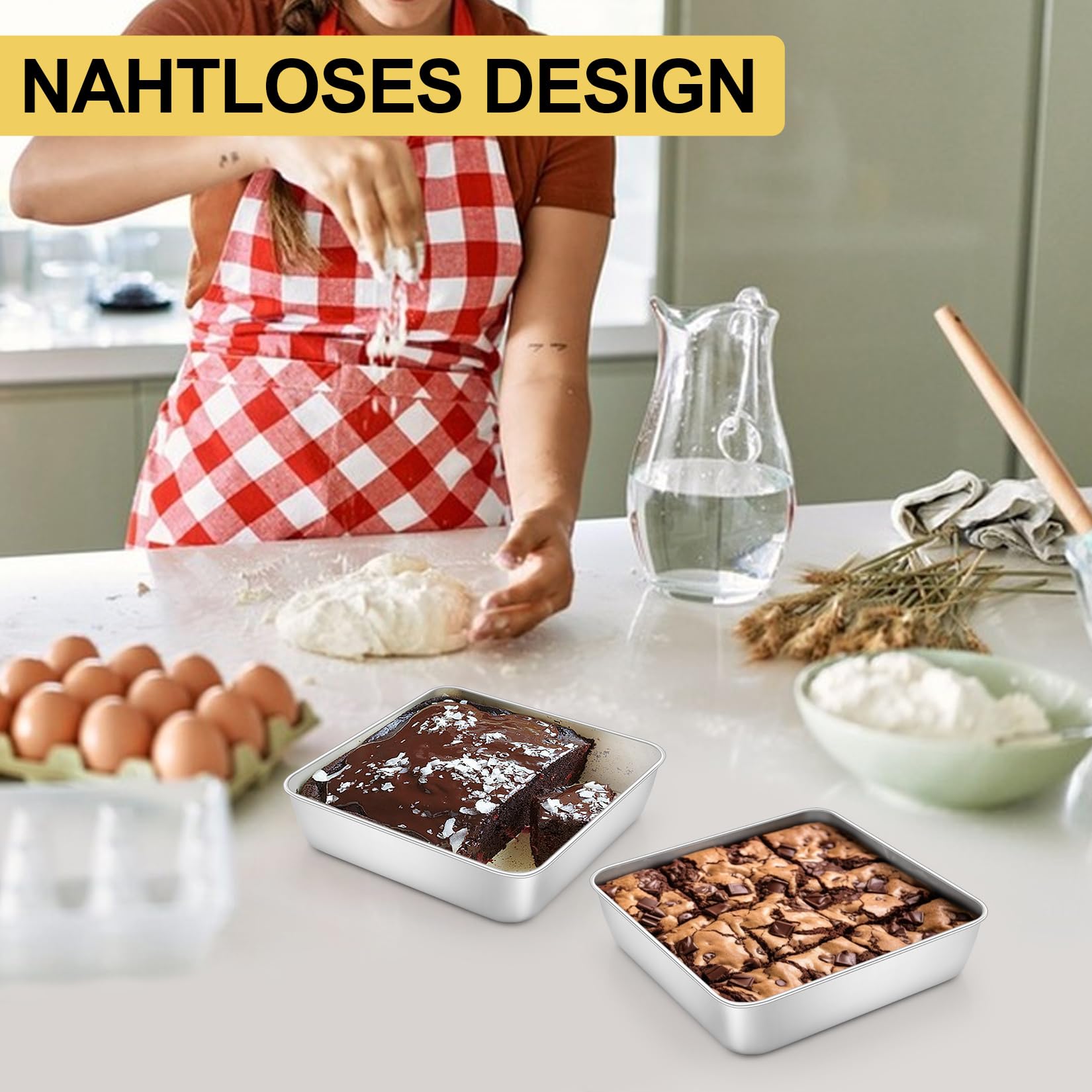Onader Set 2 Teglie Quadrate In Acciaio Inox 20cm Con Rivestimento Antiaderente, Per Torte, Brownies E Arrosto, Resistenti Al Forno 450°C, Non Per Friggitrice Ad Aria - 3